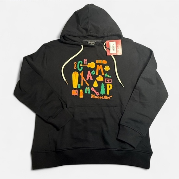 Moosejaw Tops - Moosejaw Women’s Black Hoodie with Colorful Camp Design Size S